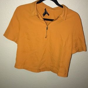 Mustard colored zip crop top